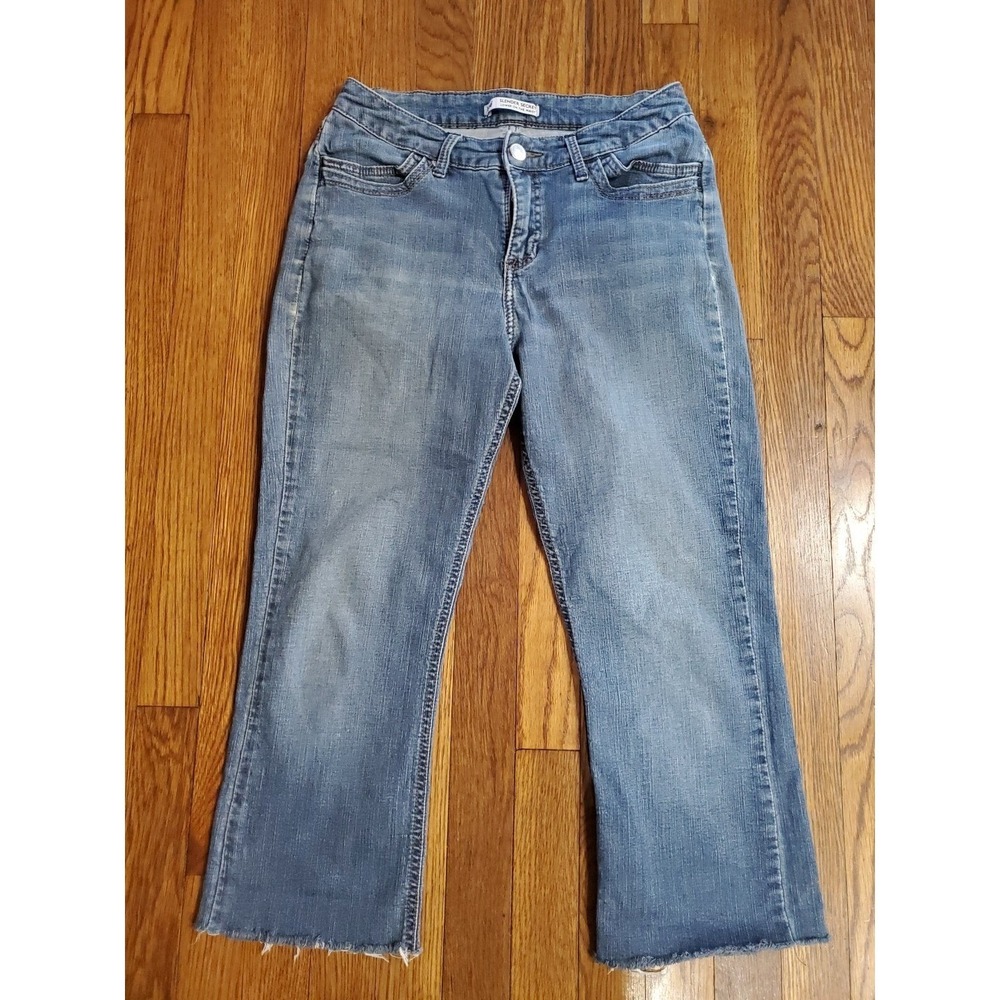 Lee Slender Secret Womens 8‎ Medium Wash Cropped Stretch Fray Hem Jeans 29x21